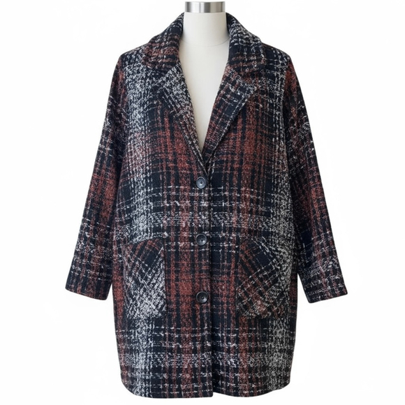 Lasania Jackets & Blazers - Lasania Oversize Knit Check Button Front Casual Blazer Jacket Shacket Size LARGE